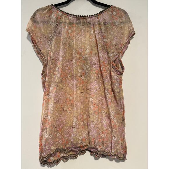 Old Navy Floral Boho Peasant Top Women’s L Tall Sheer Blouse Cap Sleeve - Picture 4 of 7